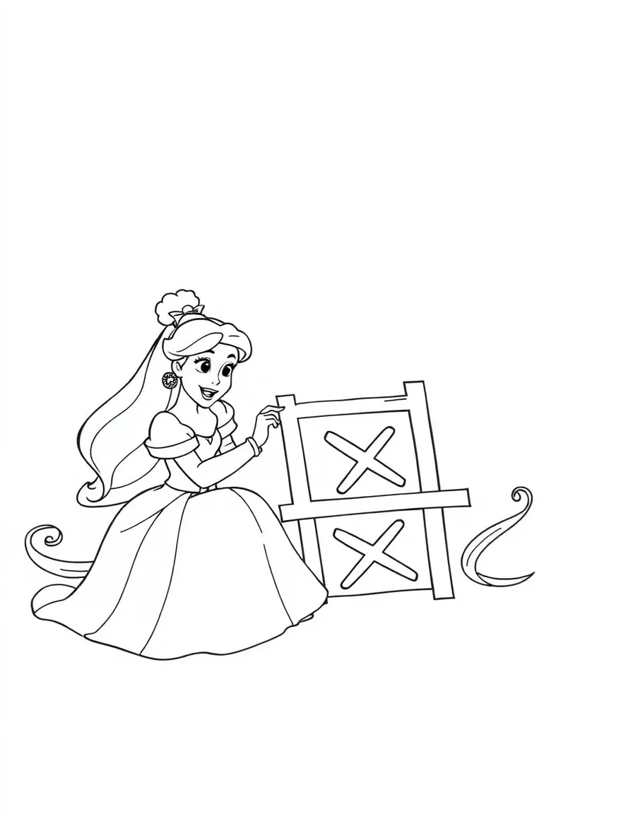 A Disney princess playing a game of giant tic-tac-toe.