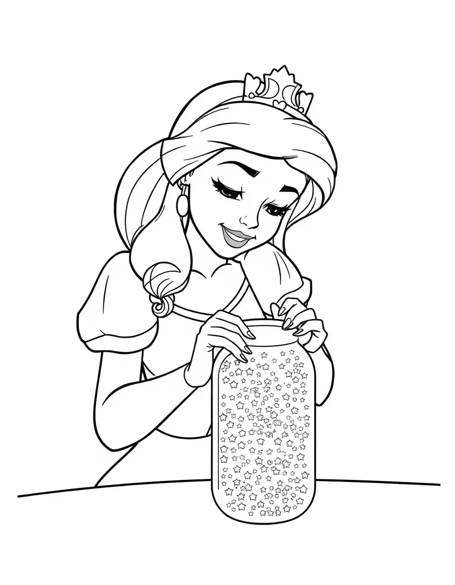 A Disney princess making a beautiful, sparkling glitter jar.