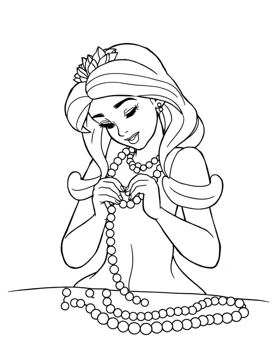A Disney princess making a beautiful, beaded necklace.