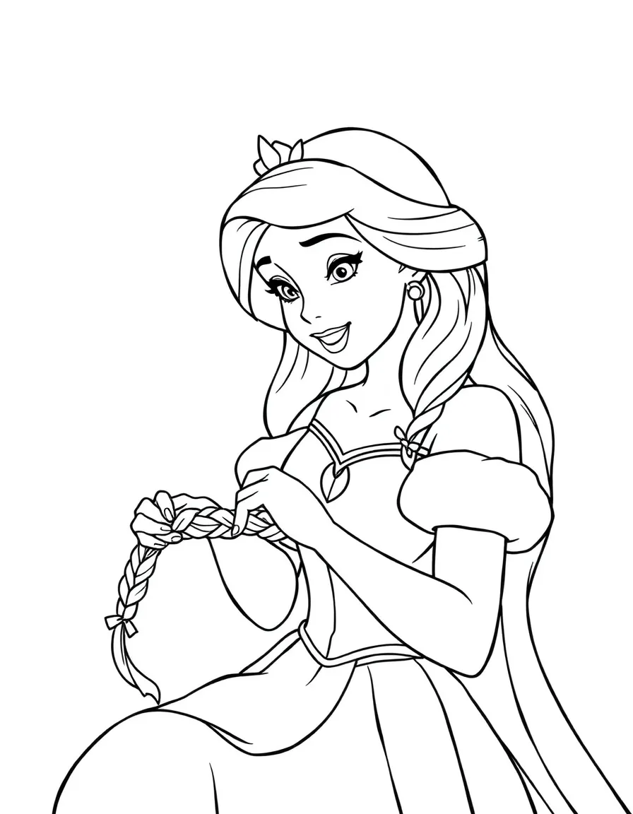 A Disney princess making a beautiful, braided friendship bracelet.