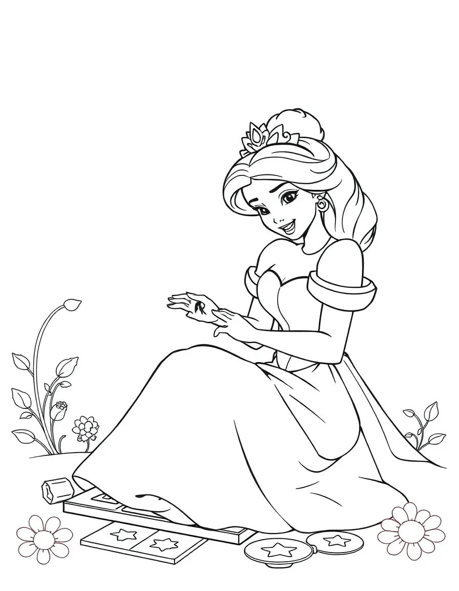 A Disney princess playing a game of giant memory match.