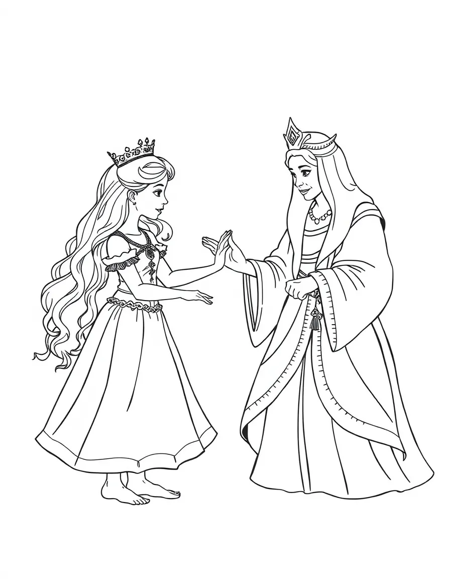A princess learning ancient dances from a wise old queen.