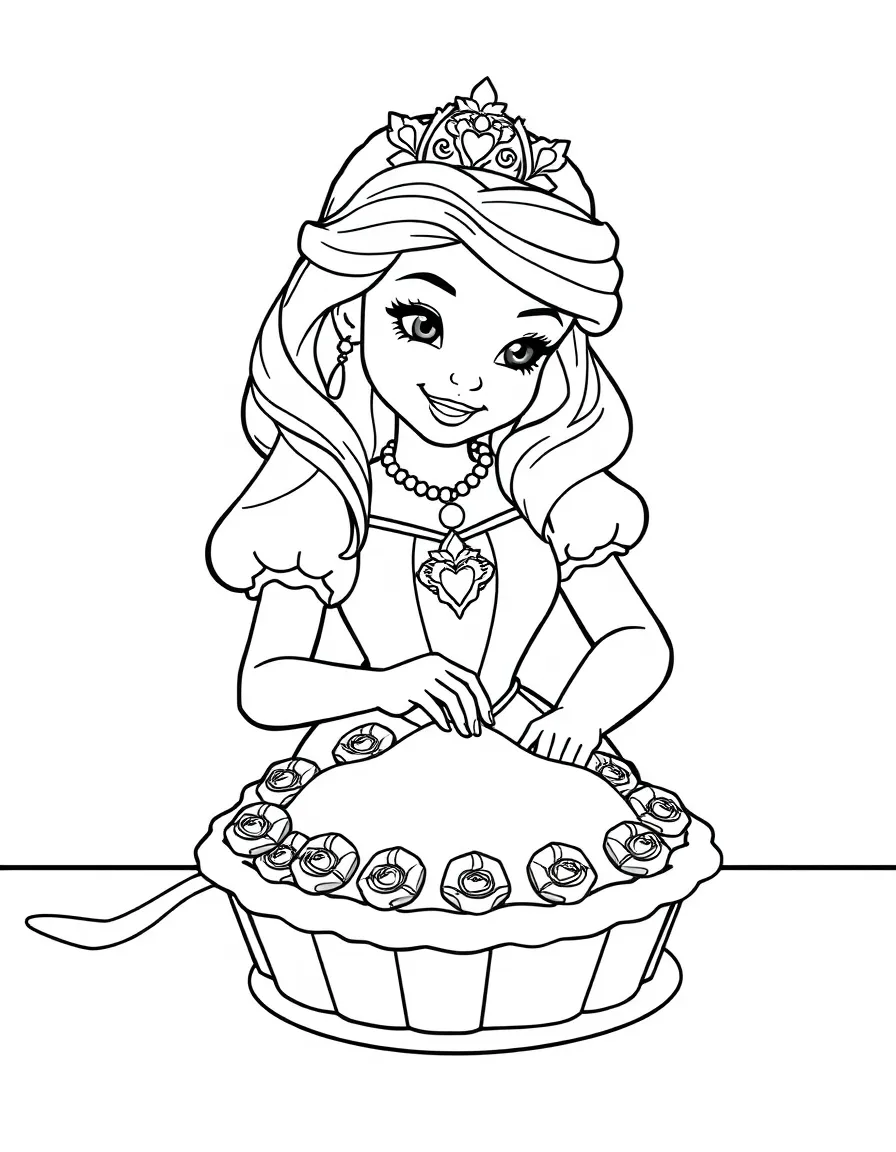 A princess making a delicious and beautifully decorated pie.