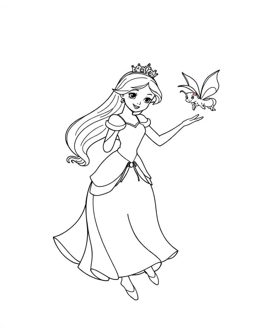 A princess with a pet playful sprite, dancing in the air.