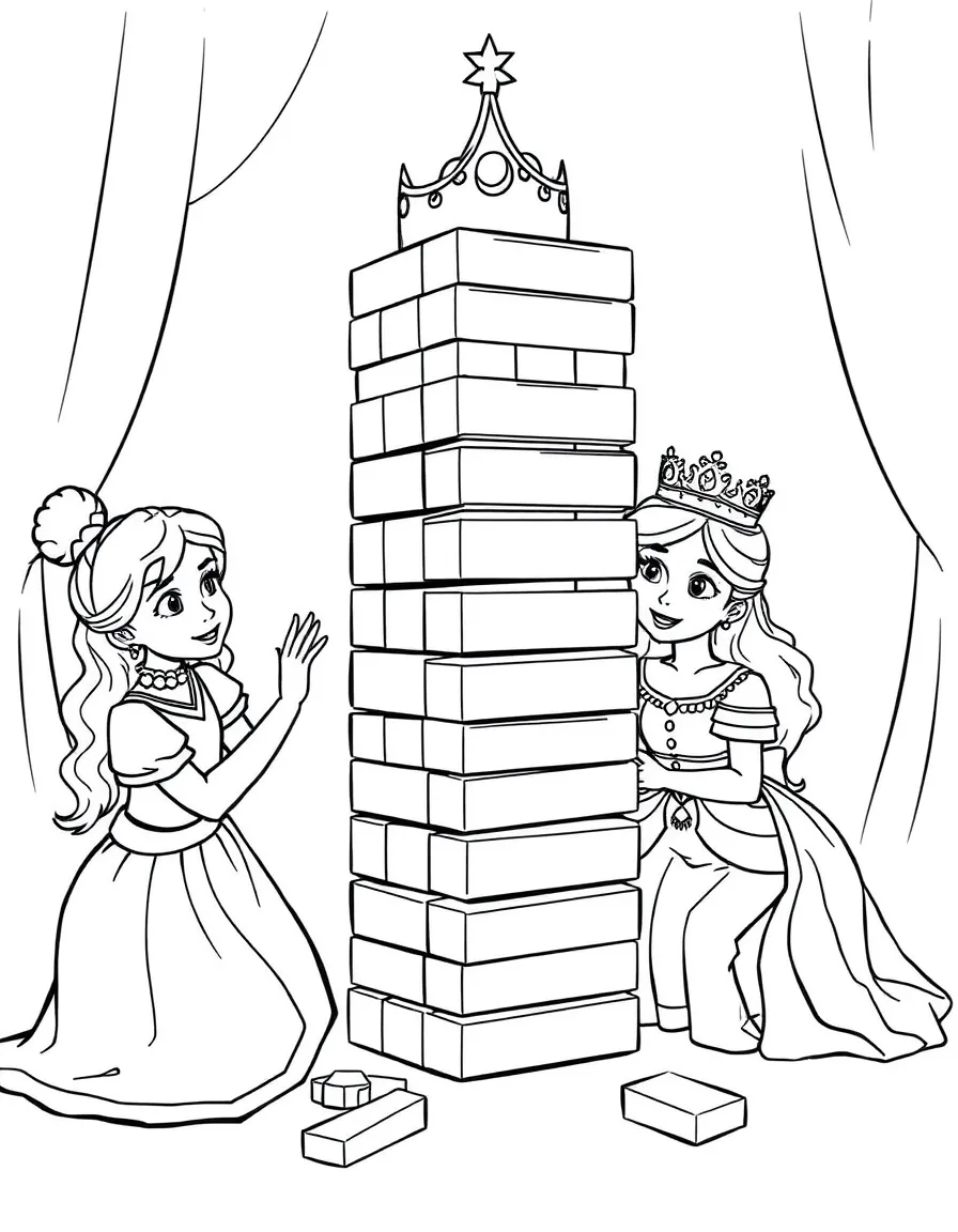 A princess playing a game of giant Jenga with her royal friends.