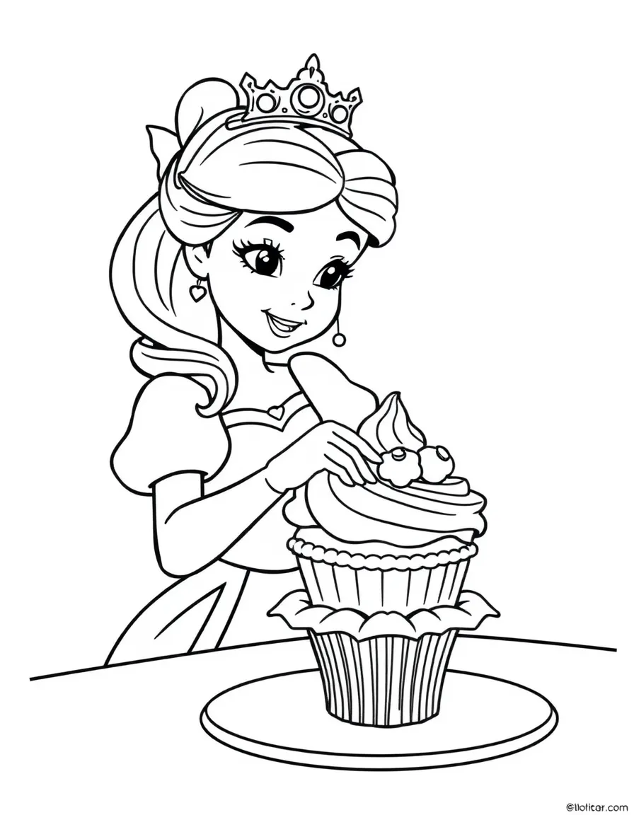 A princess making a delicious, decorative cupcake with frosting.