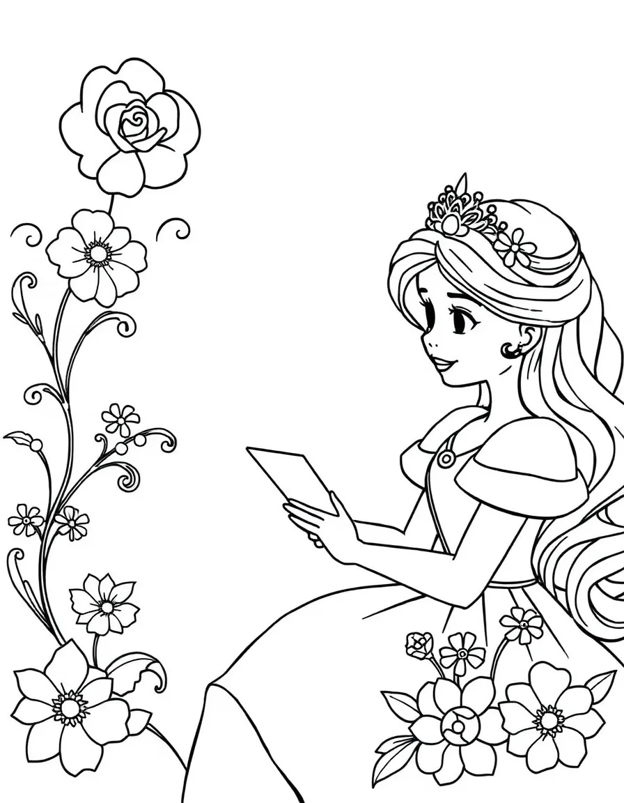 A princess making a beautiful, personalized greeting card.