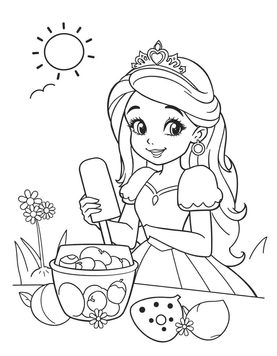 A princess making a delicious, fruity popsicle on a hot day.