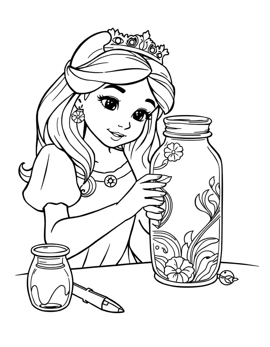A princess making a beautiful, painted glass jar.