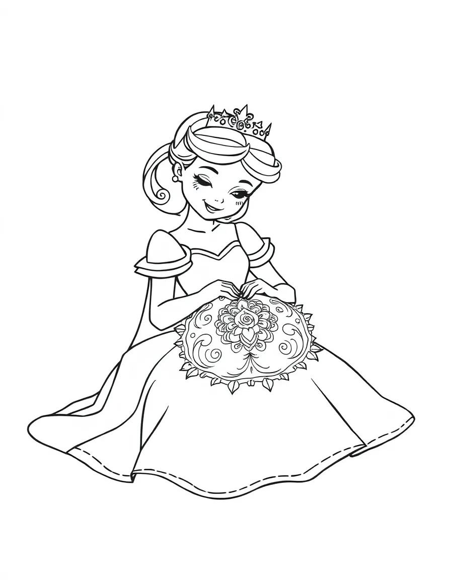 A princess making a beautiful, hand-stitched pillow.