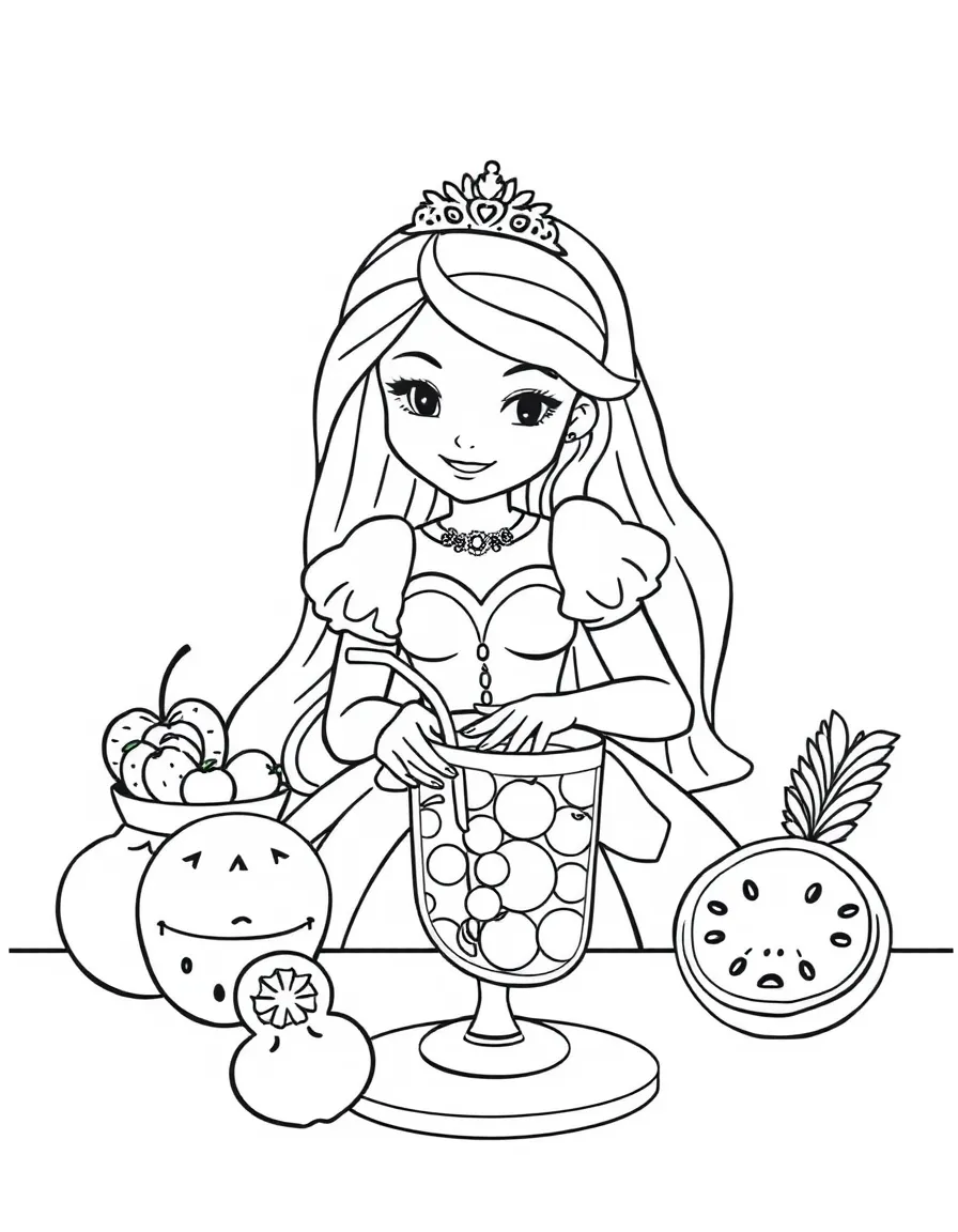 A princess making a delicious, colorful fruit punch.