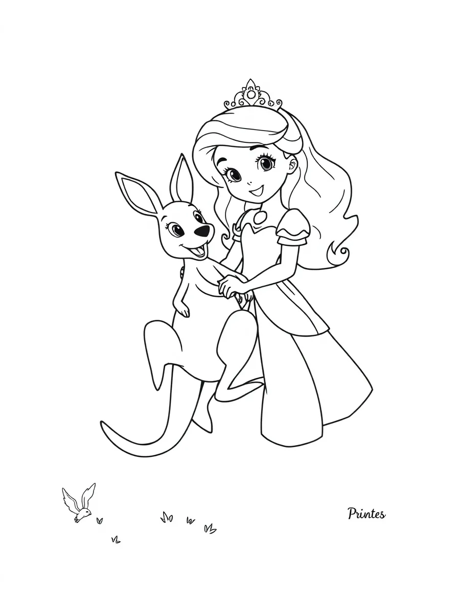 A princess with a pet bouncy kangaroo, jumping around.