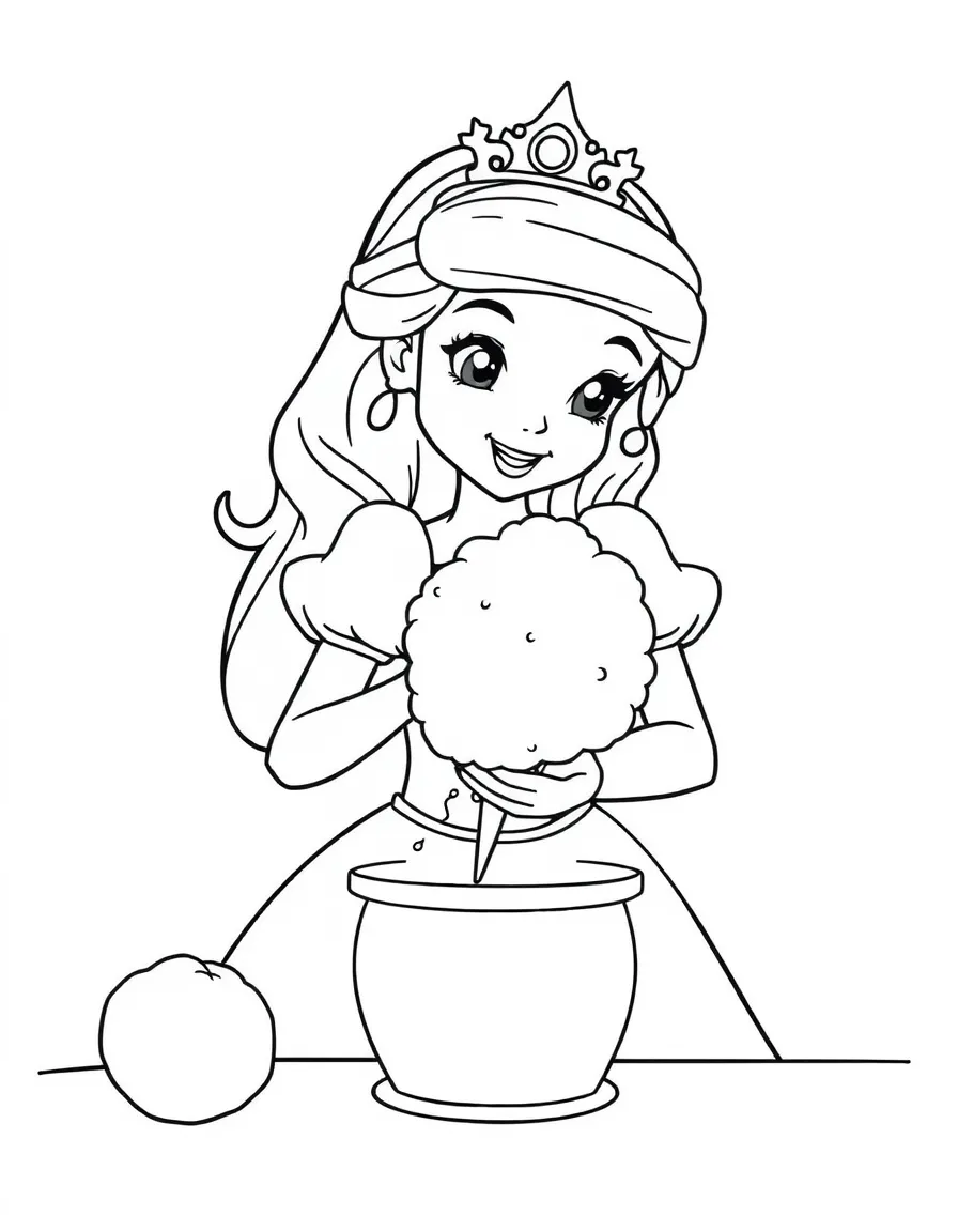 A princess making a delicious, fluffy cotton candy.