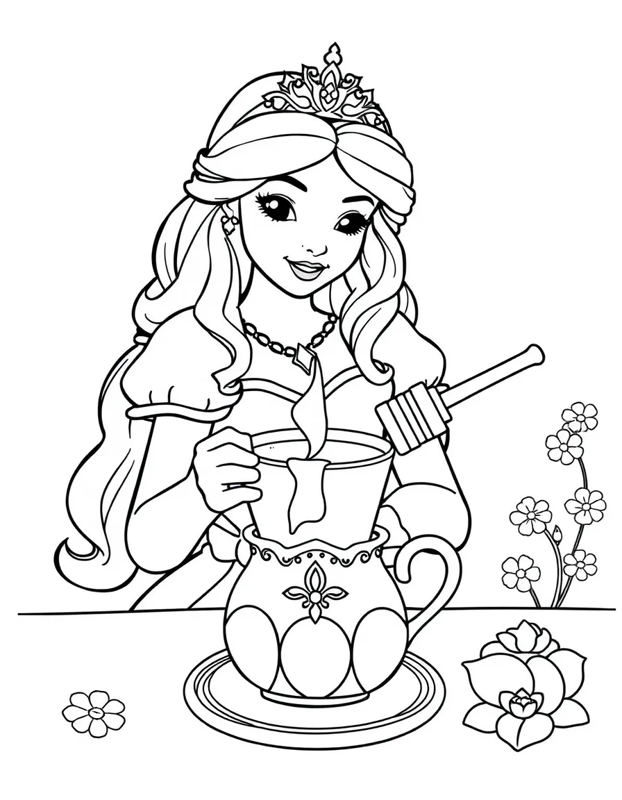 A princess making a delicious, warm cup of tea with honey.