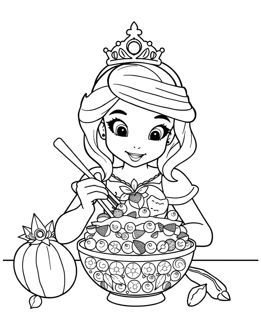 A princess making a delicious, layered smoothie bowl.