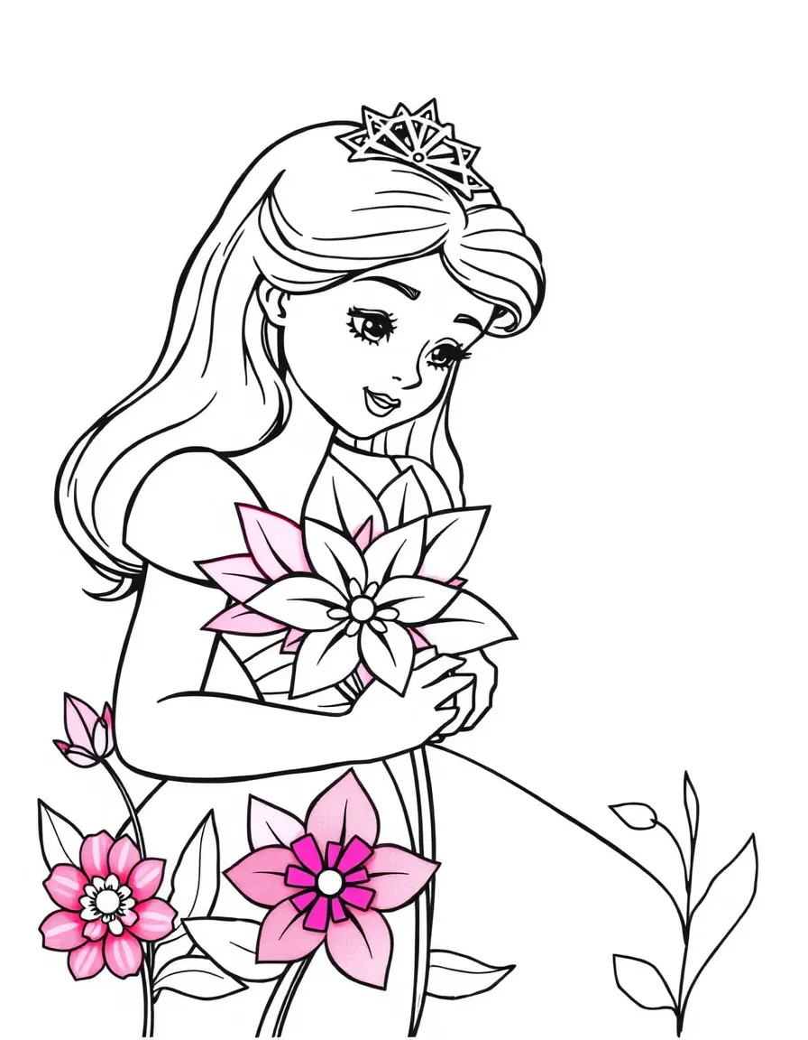 A princess making a beautiful, colorful paper flower bouquet.