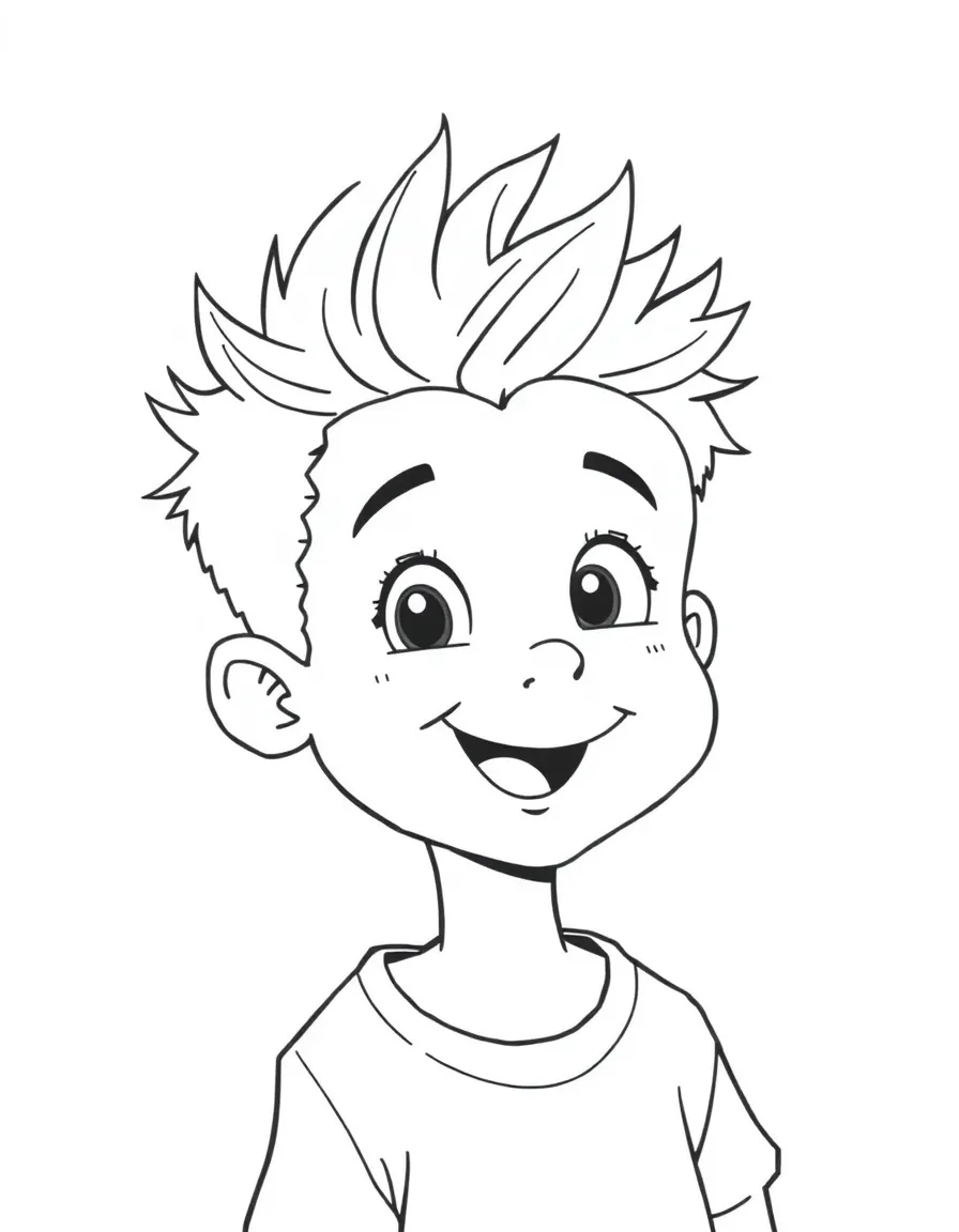 A boy with a spiky haircut, looking playful.
