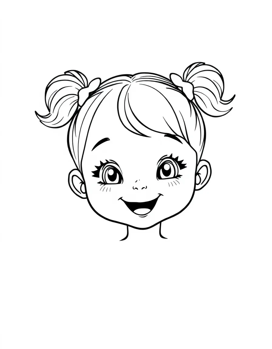 A pigtail hairstyle on a happy child, with a small bow.