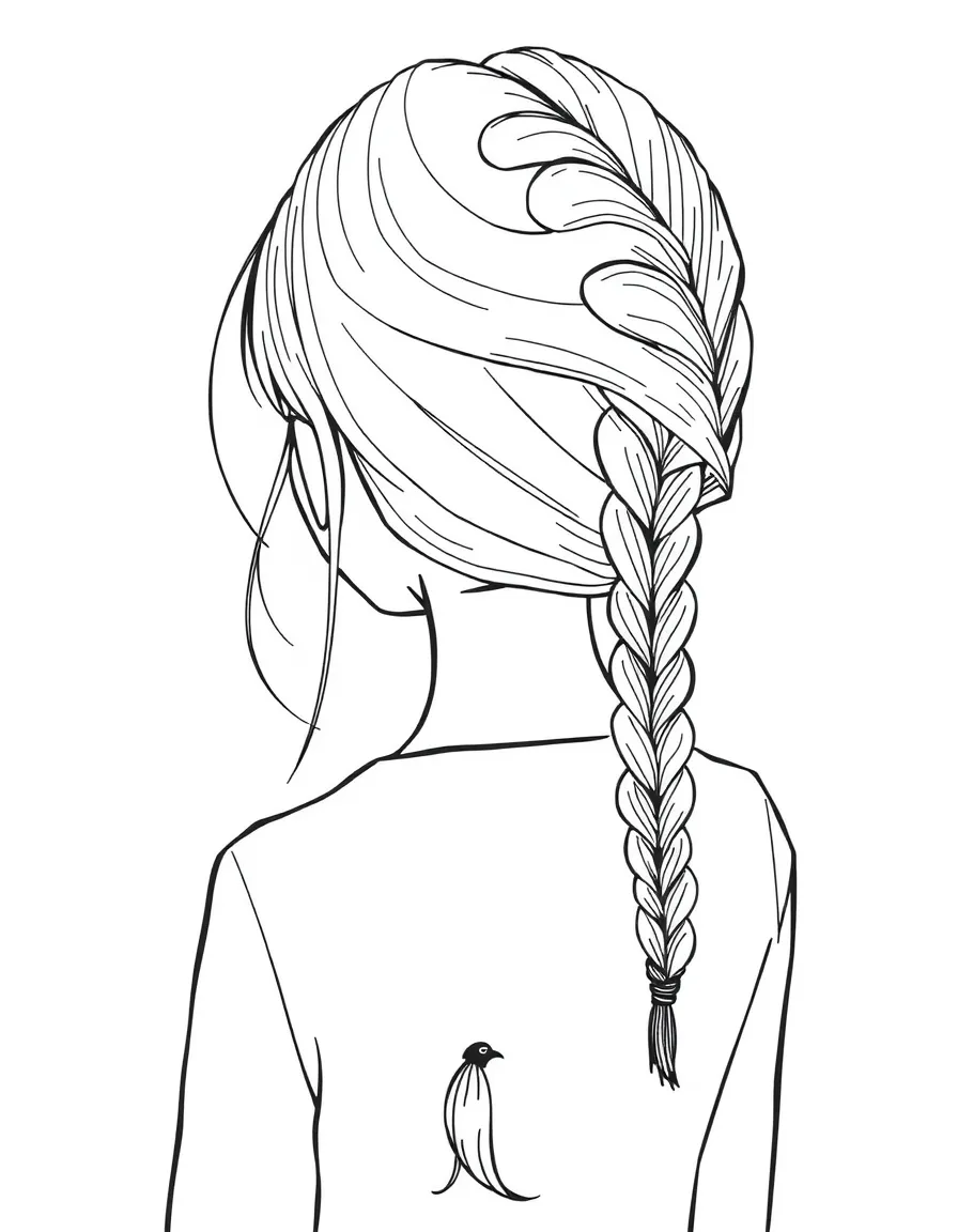 A single long braid flowing down a girl's back.