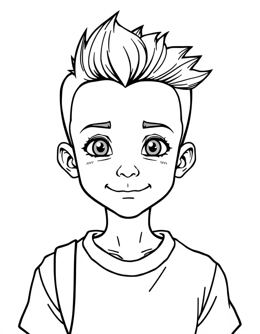 A boy with a buzz cut.