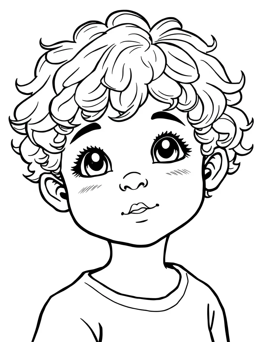 A child with short, curly hair.