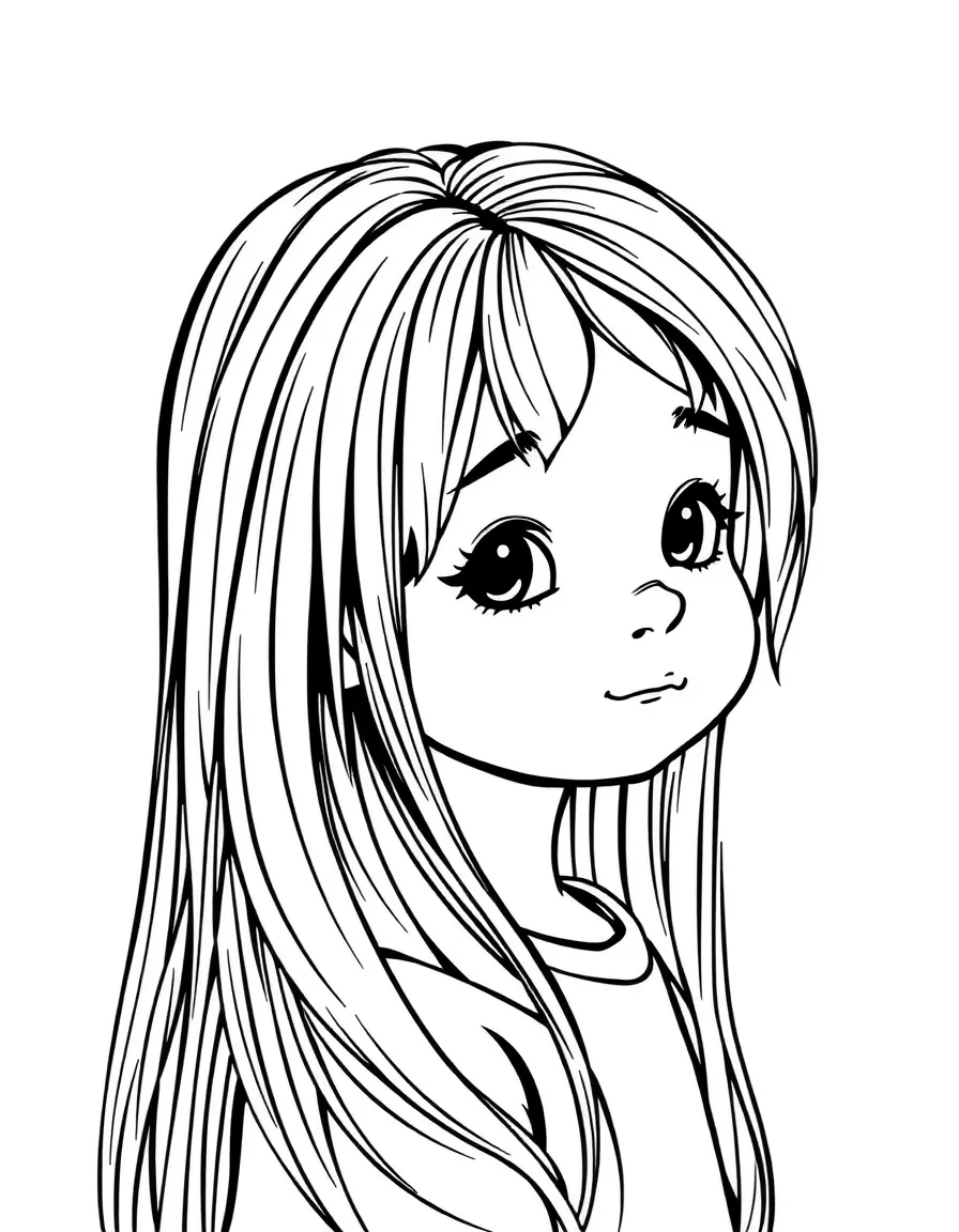 A child with very long, straight hair.