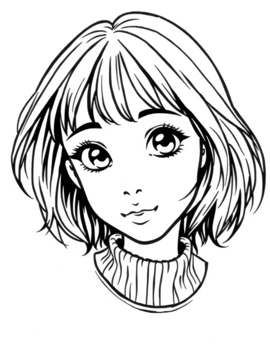 A girl with a simple fringe (bangs).