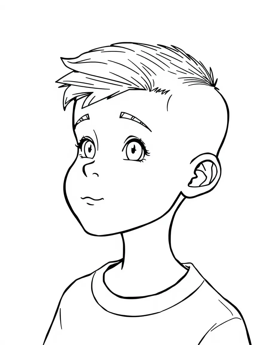 A boy with a crew cut.