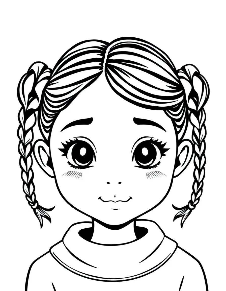 A girl with two small braids on each side of her head.