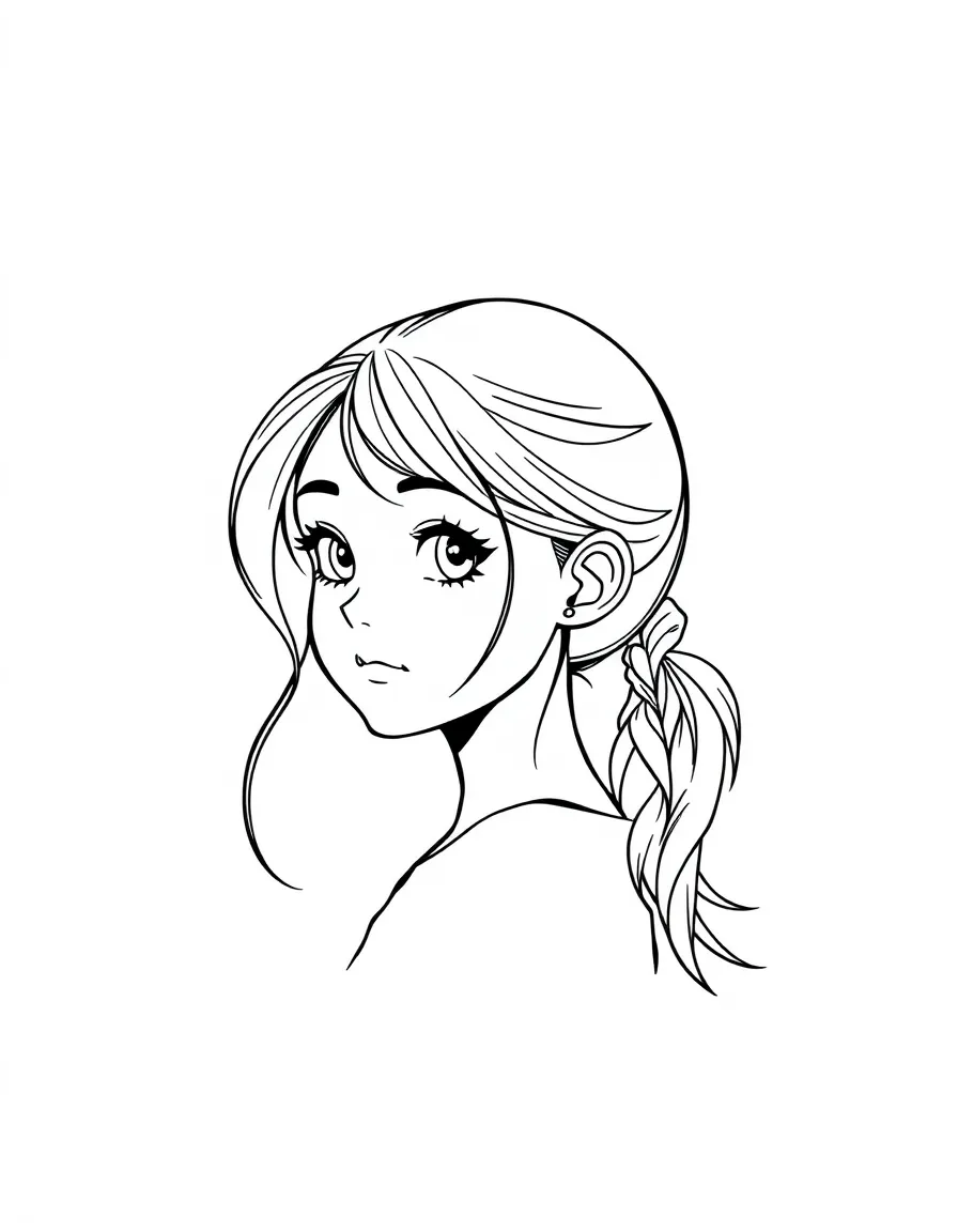 A girl with a low ponytail.