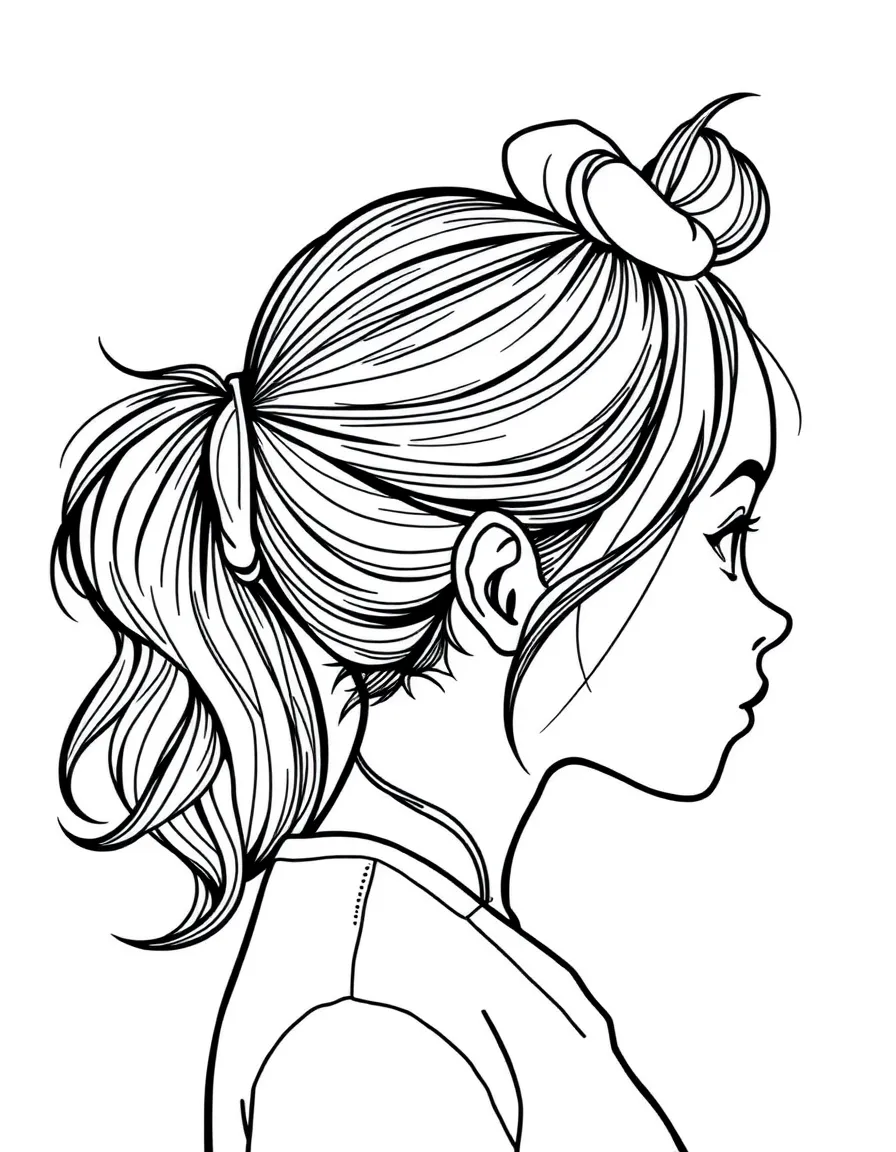 A girl with hair tied with a scrunchie.