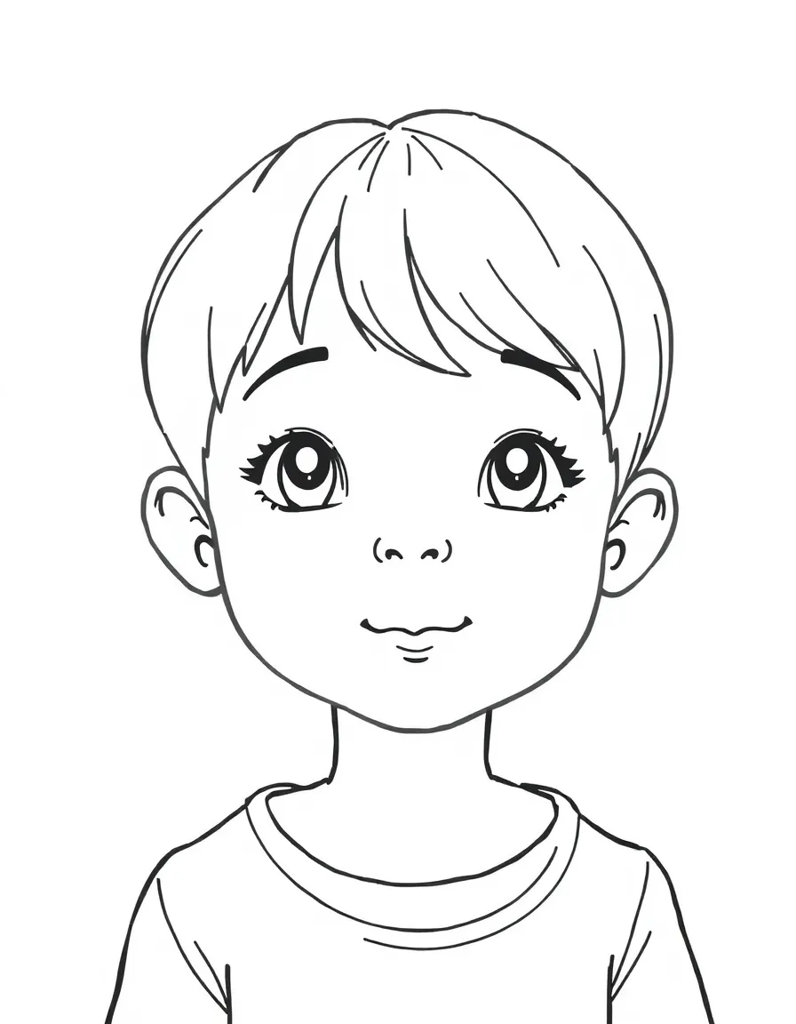 A child with short, neatly parted hair.