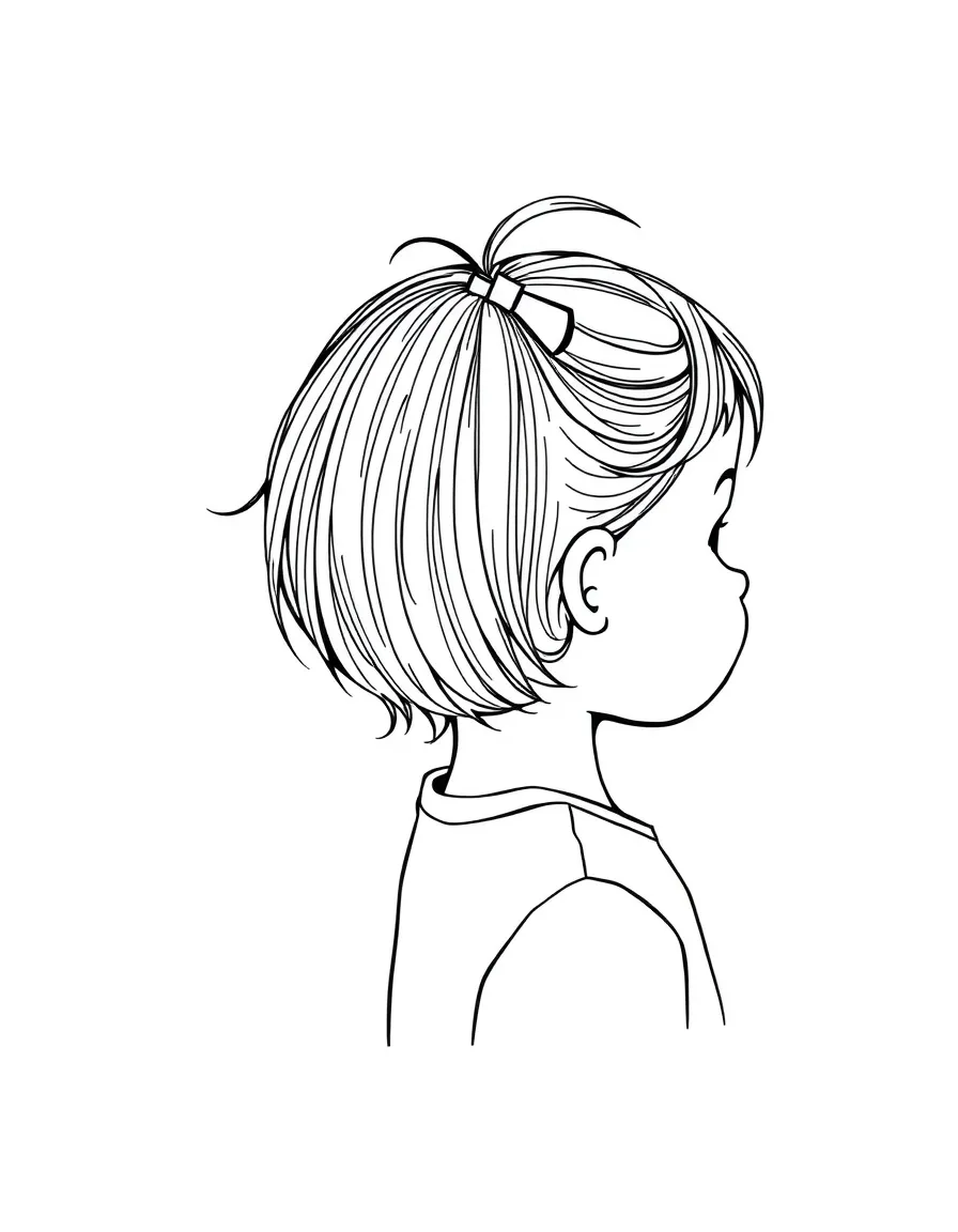 A child with hair held back by a simple clip.