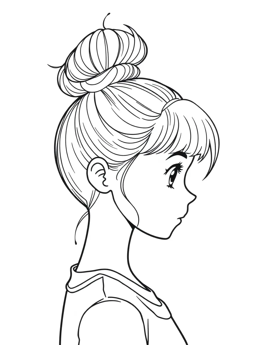 A girl with hair in a top knot.
