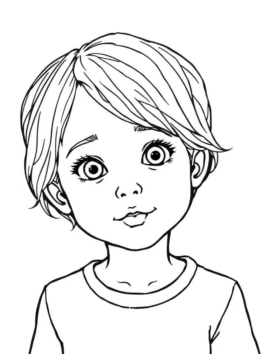 A child with short, layered hair.