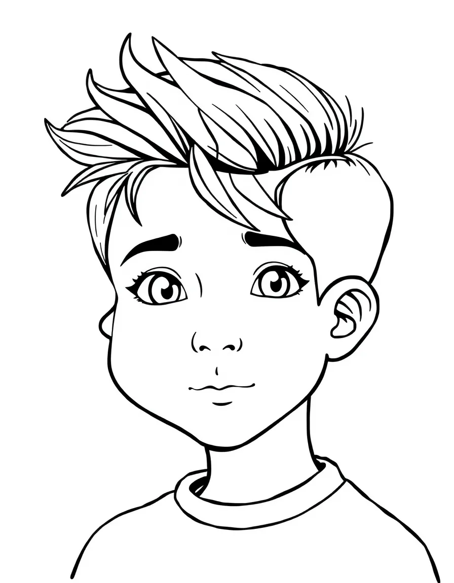 A boy with hair styled back off his face.
