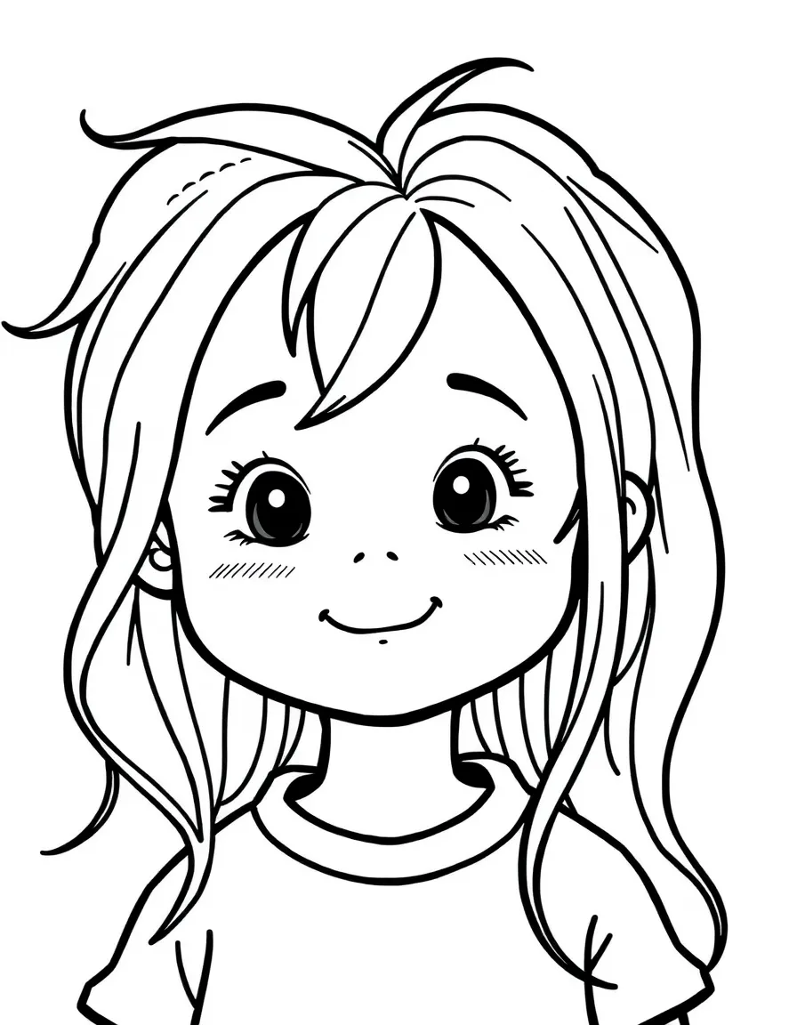 A child with hair with a simple zigzag part.