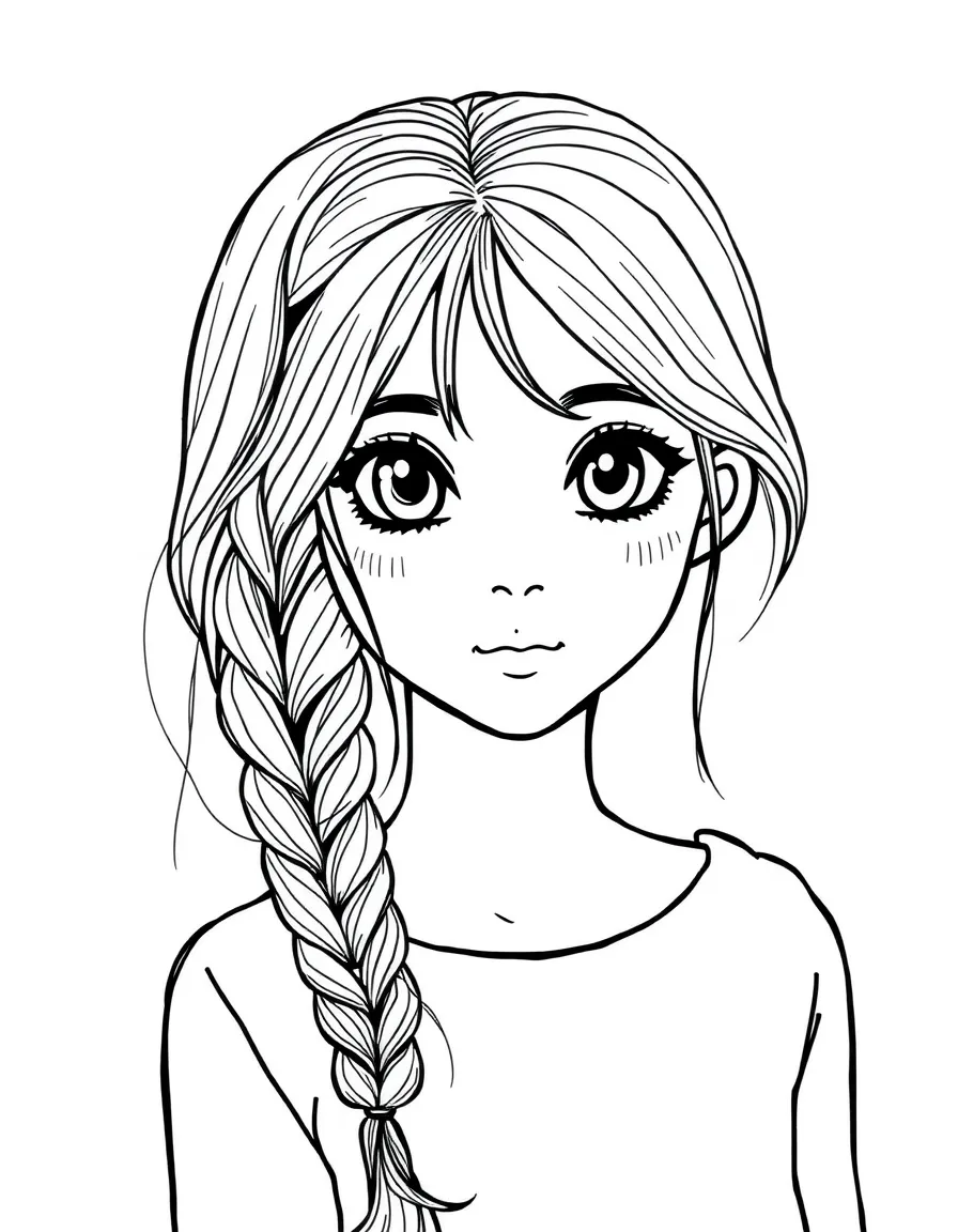 A girl with hair in a pull-through braid.