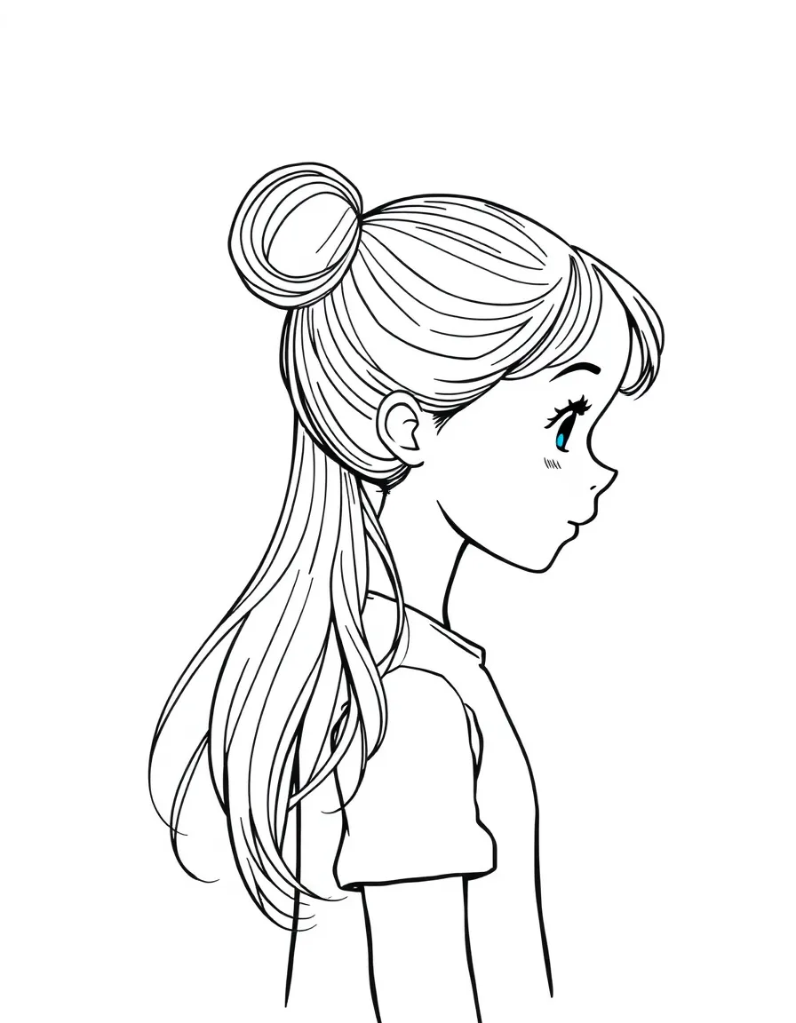 A girl with hair in a bubble ponytail.