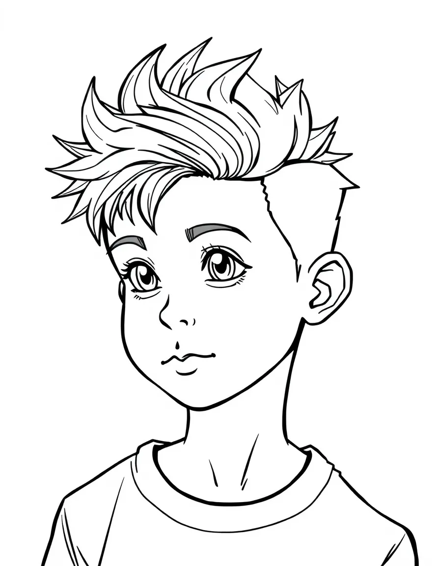 A boy with hair styled with gel (spiky but soft).