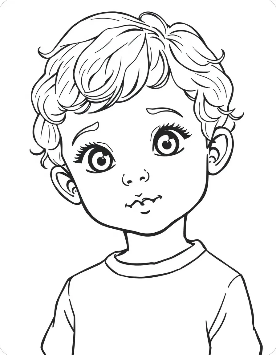 A child with short, curled hair.