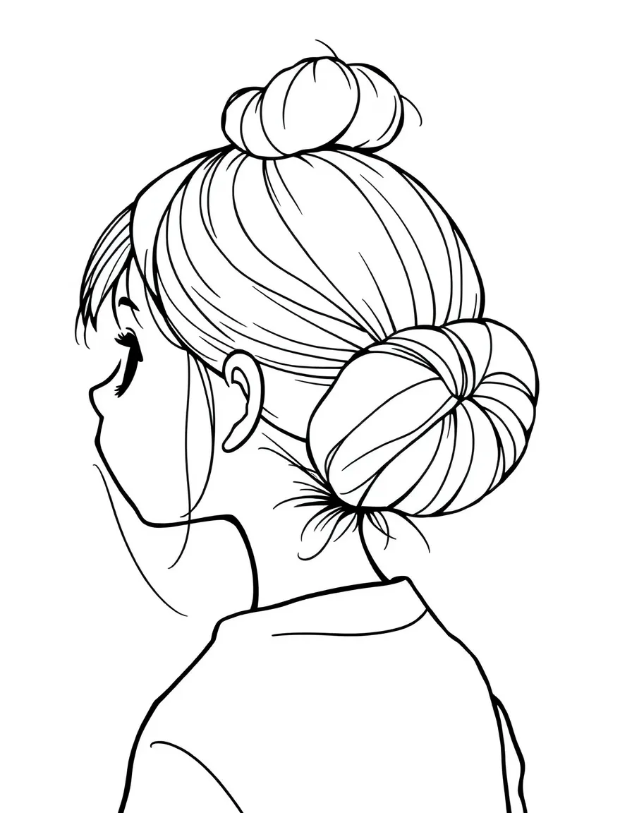 A girl with hair in a simple knot bun.