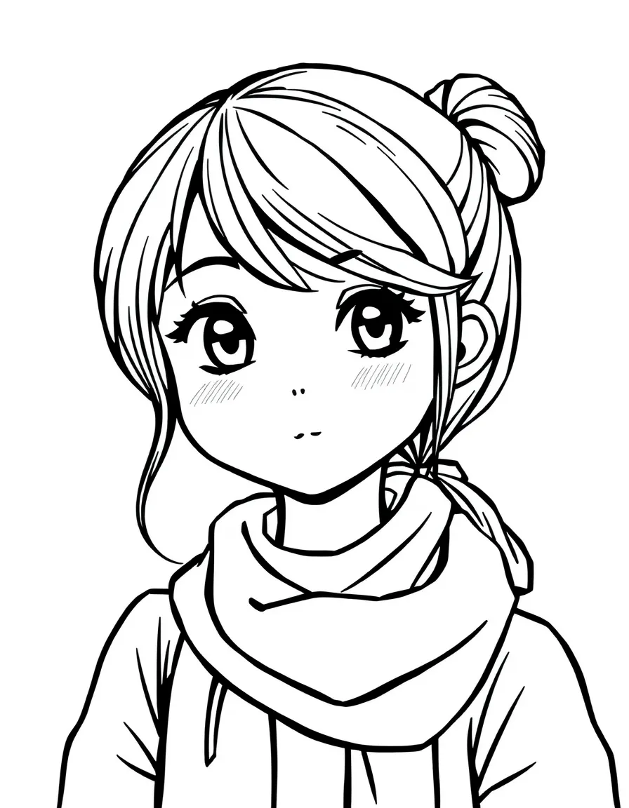 A girl with hair in a simple scarf tie.