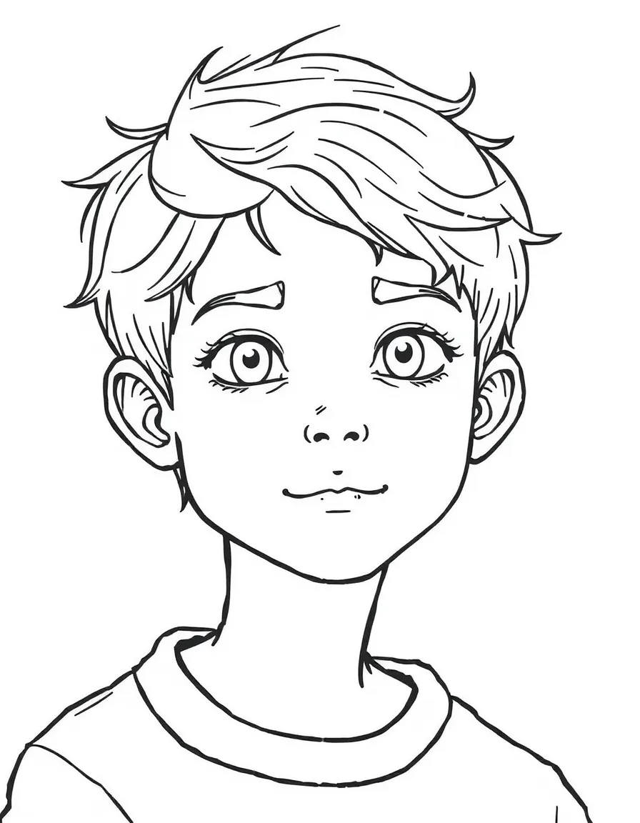 A boy with hair that's short and layered.