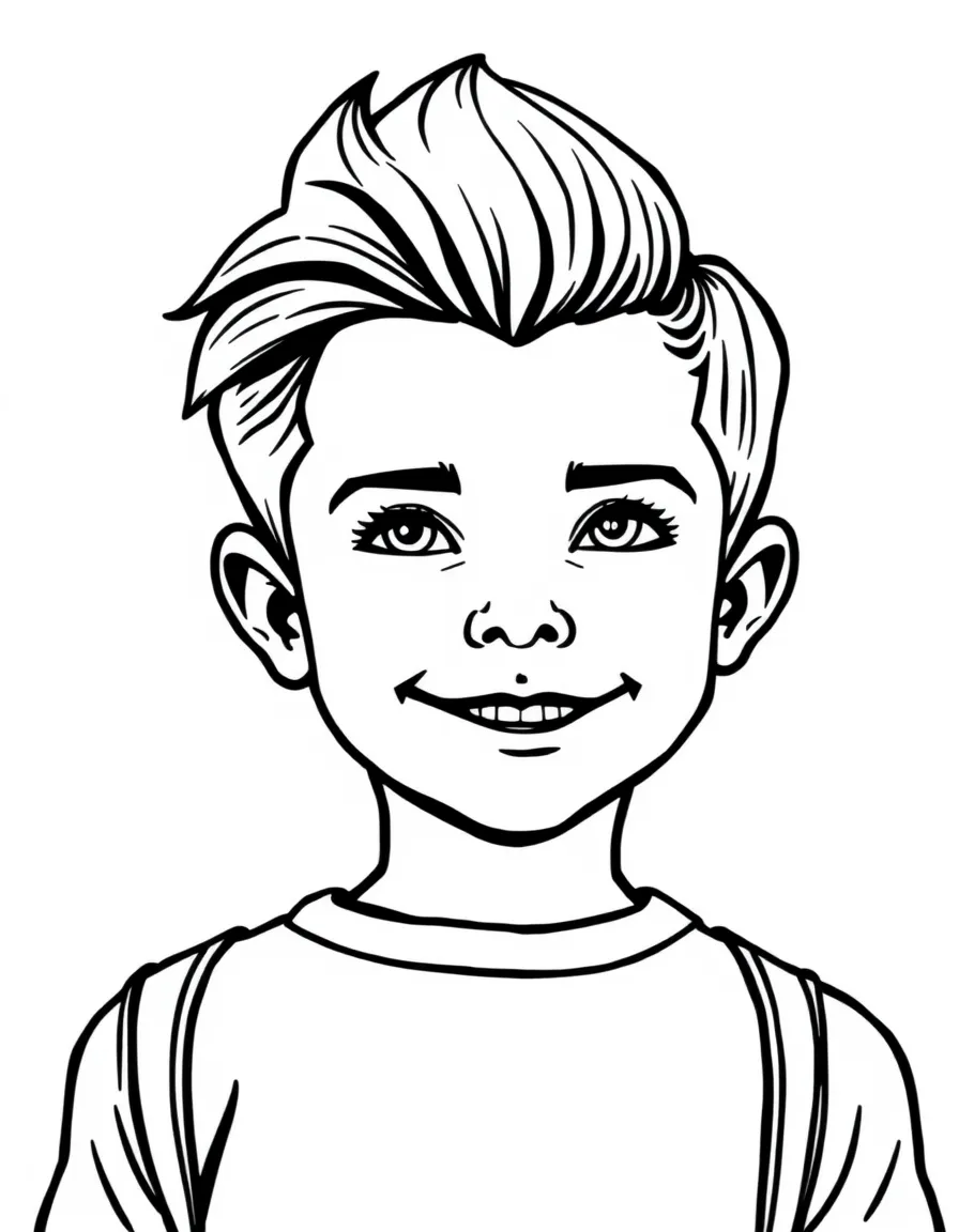 A boy with hair that's slicked back.