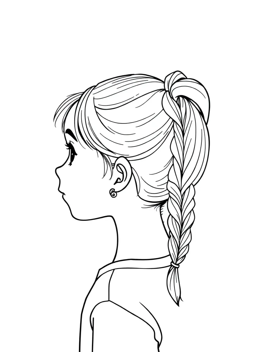 A girl with hair in a simple braided ponytail.