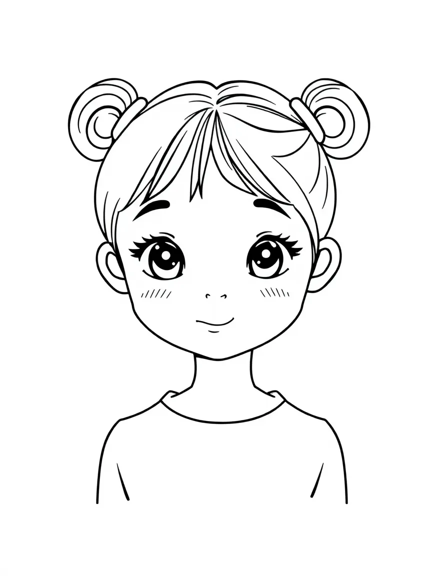 A girl with hair in a simple looped pigtails.