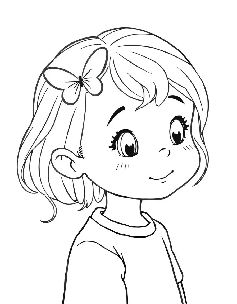 A child with hair with a simple butterfly clip.