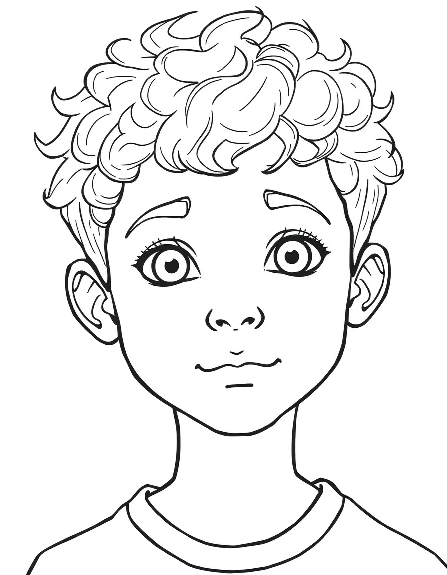 A boy with hair that's short and curly.