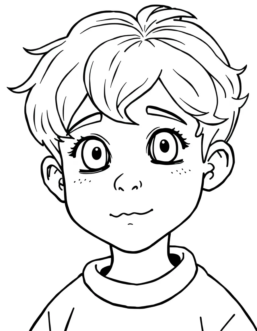 A boy with hair that's short and wavy.